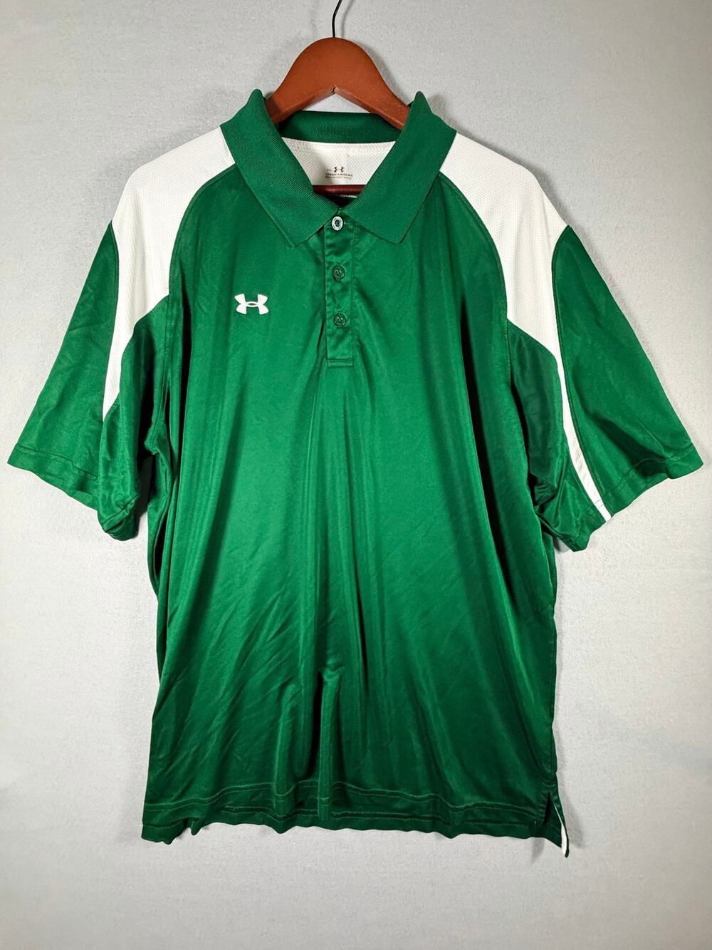 Under Armour Mens Polo Shirt XXL Green White Colorblock Performance Golf